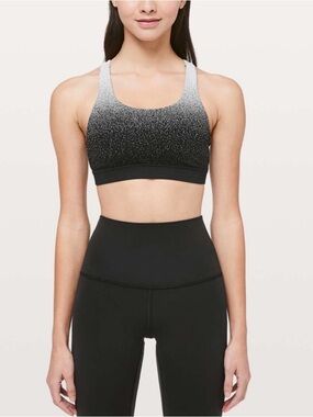 Lululemon Energy Bra Ombre Speckle Women’s Size 4  Black & White Gym Activewear